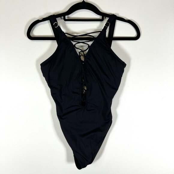 La Blanca Women's Black One Piece Swimsuit Lace‎ Up Front Convertible Straps 8DD - Picture 1 of 10